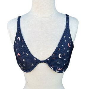 DESPI Brazilian Swimwear Plunge Cups Bikini Top Celestial Sun Moon Stars Medium